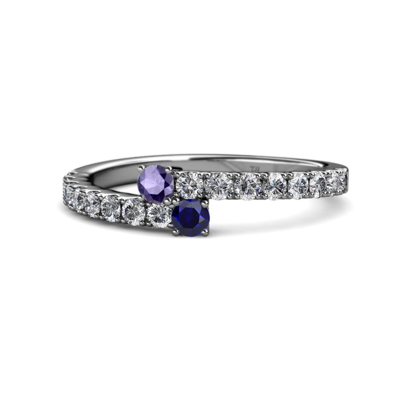 Delise 3.40mm Round Iolite and Blue Sapphire with Side Diamonds Bypass Ring 