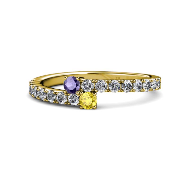Delise 3.40mm Round Iolite and Yellow Sapphire with Side Diamonds Bypass Ring 