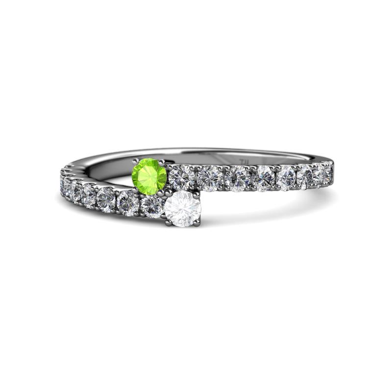 Delise 3.40mm Round Peridot and White Sapphire with Side Diamonds Bypass Ring 