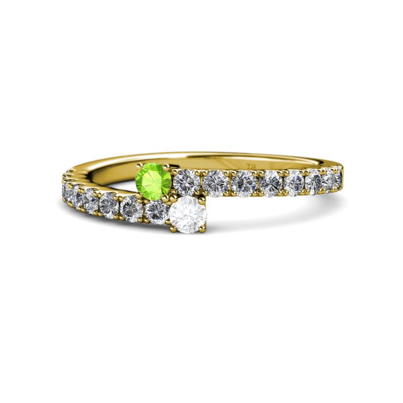 Delise 3.40mm Round Peridot and White Sapphire with Side Diamonds Bypass Ring 