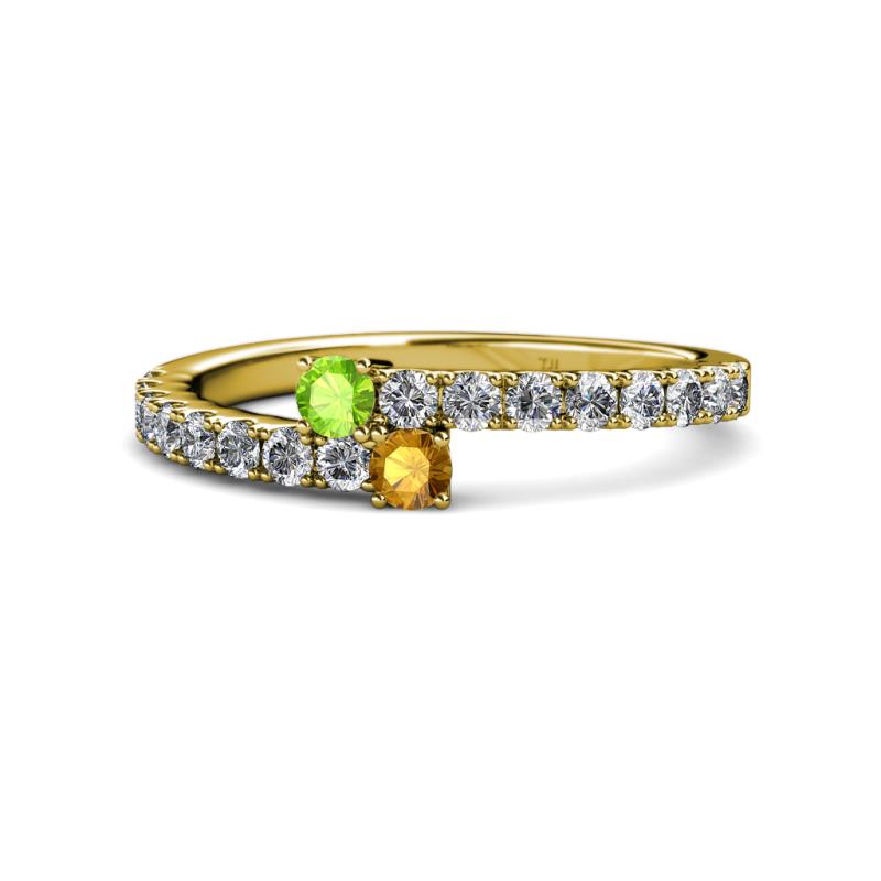 Delise 3.40mm Round Peridot and Citrine with Side Diamonds Bypass Ring 
