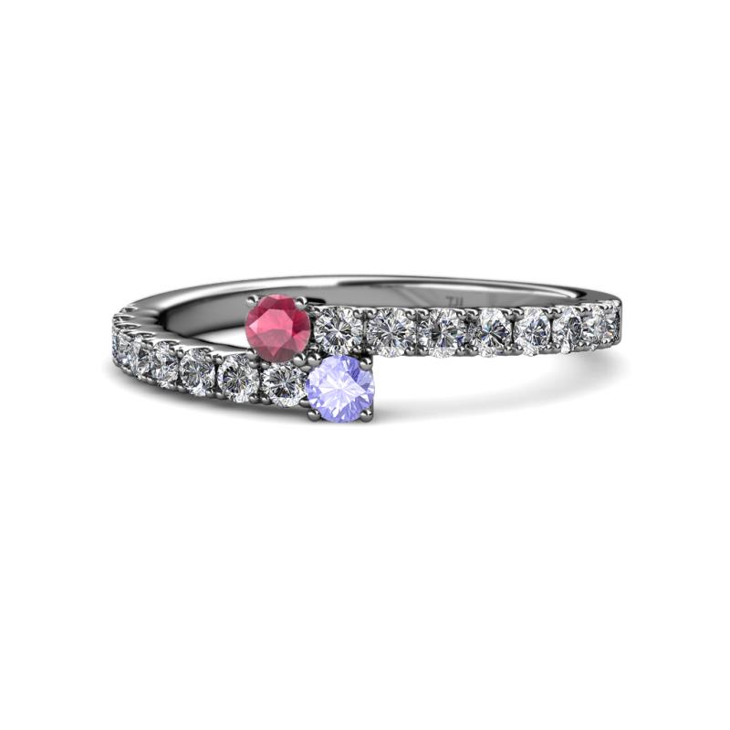 Delise 3.40mm Round Rhodolite Garnet and Tanzanite with Side Diamonds Bypass Ring 