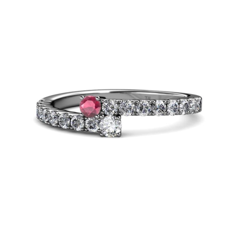 Delise 3.40mm Round Rhodolite Garnet and Diamond with Side Diamonds Bypass Ring 
