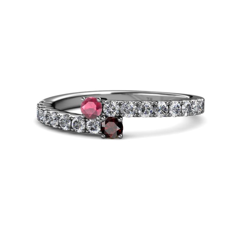 Delise 3.40mm Round Rhodolite and Red Garnet with Side Diamonds Bypass Ring 