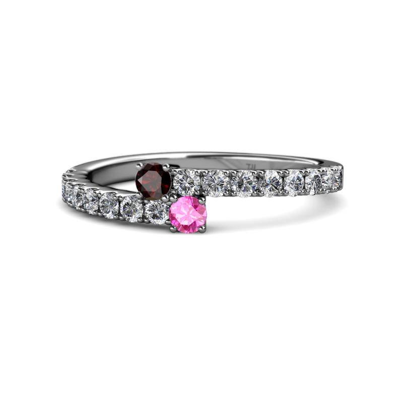Delise 3.40mm Round Red Garnet and Pink Sapphire with Side Diamonds Bypass Ring 
