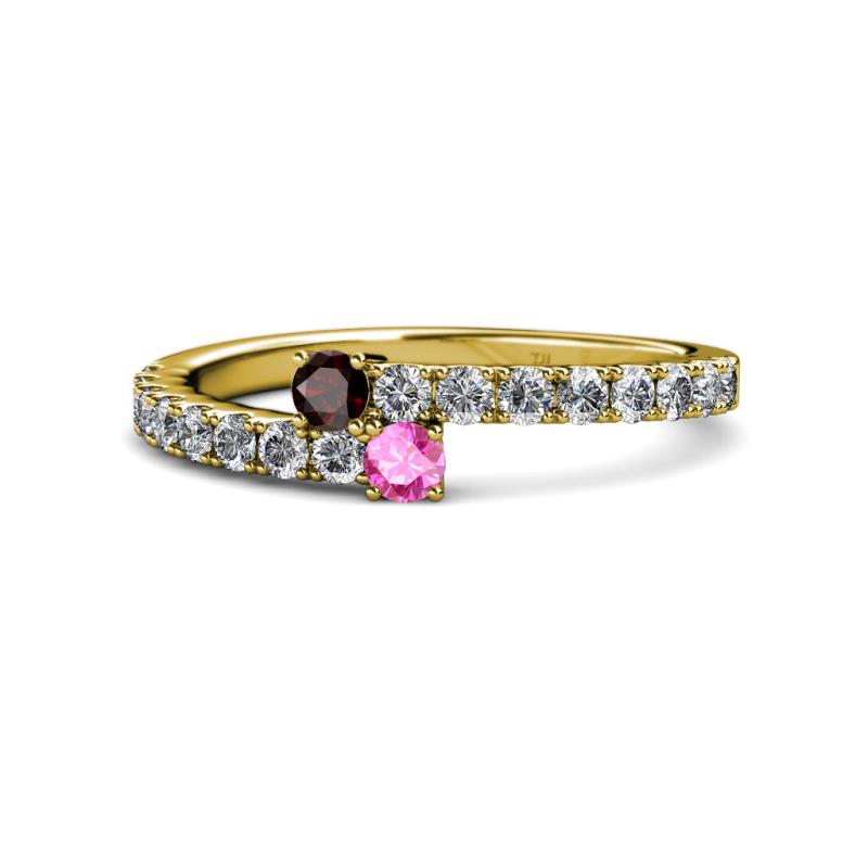 Delise 3.40mm Round Red Garnet and Pink Sapphire with Side Diamonds Bypass Ring 