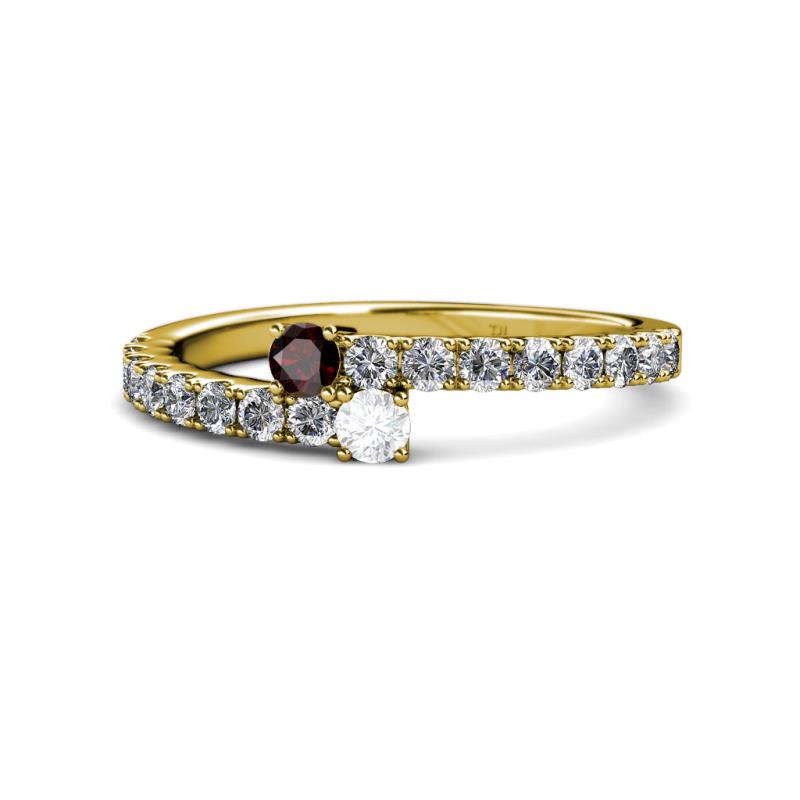 Delise 3.40mm Round Red Garnet and White Sapphire with Side Diamonds Bypass Ring 