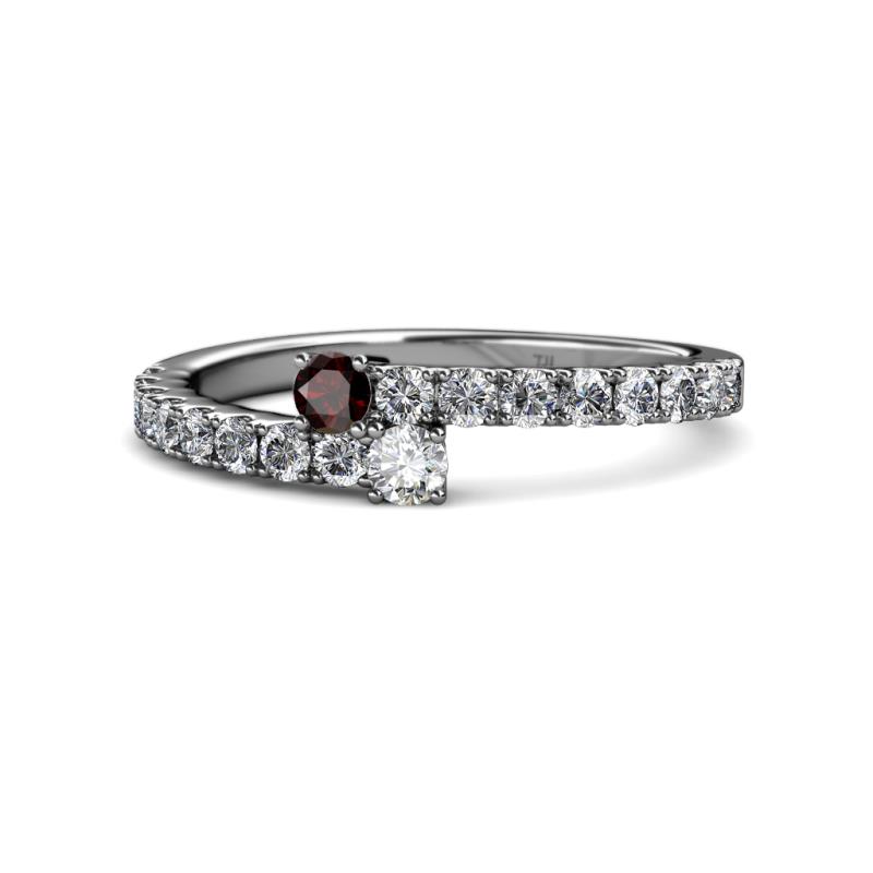 Delise 3.40mm Round Red Garnet and Diamond with Side Diamonds Bypass Ring 