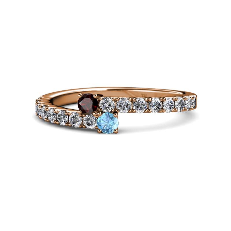 Delise 3.40mm Round Red Garnet and Blue Topaz with Side Diamonds Bypass Ring 