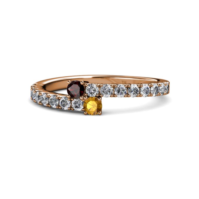 Delise 3.40mm Round Red Garnet and Citrine with Side Diamonds Bypass Ring 