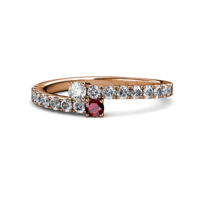 Delise 3.40mm Round Diamond and Ruby with Side Diamonds Bypass Ring 