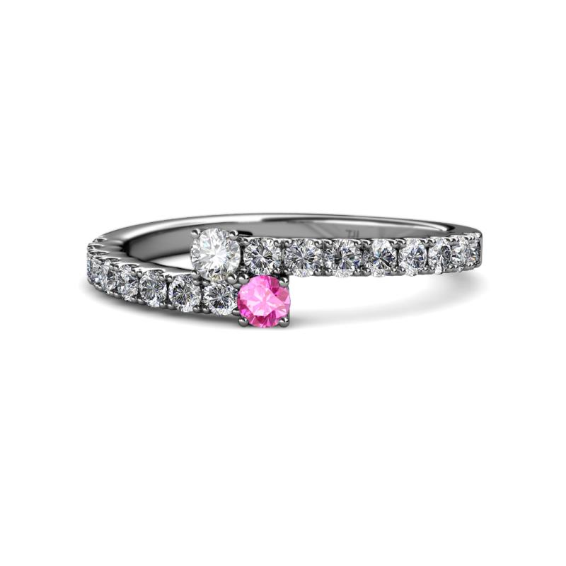 Delise 3.40mm Round Diamond and Pink Sapphire with Side Diamonds Bypass Ring 