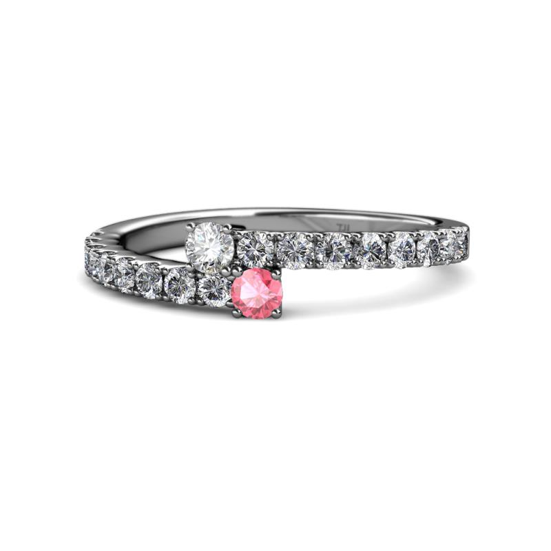 Delise 3.40mm Round Diamond and Pink Tourmaline with Side Diamonds Bypass Ring 