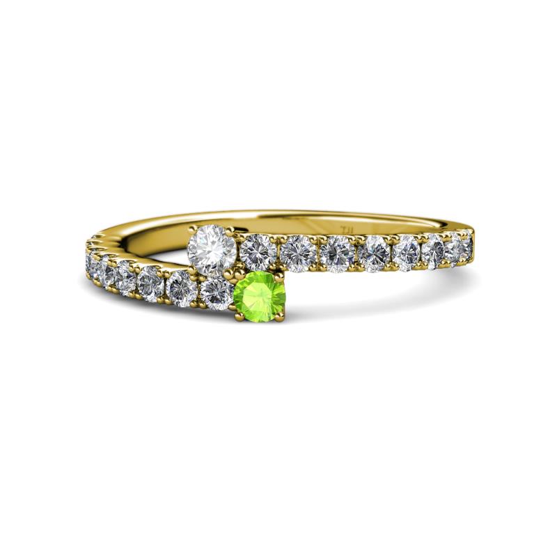 Delise 3.40mm Round Diamond and Peridot with Side Diamonds Bypass Ring 