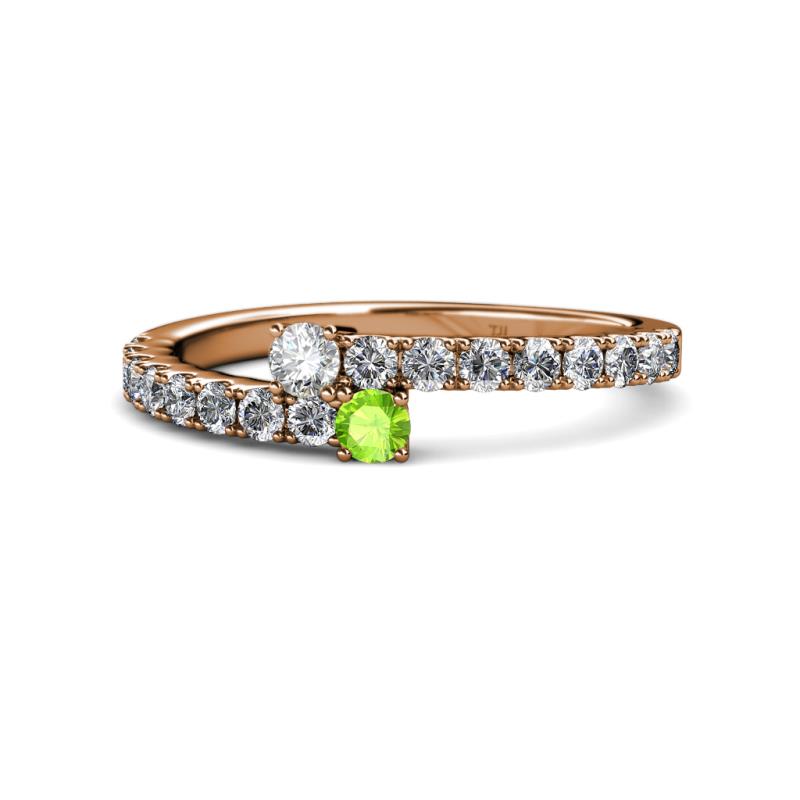 Delise 3.40mm Round Diamond and Peridot with Side Diamonds Bypass Ring 