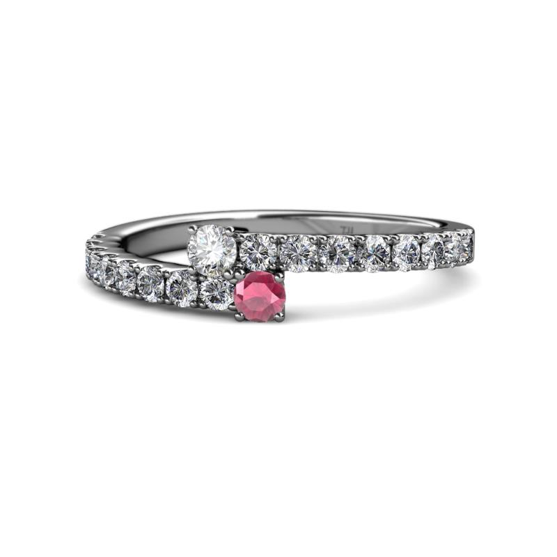 Delise 3.40mm Round Diamond and Rhodolite Garnet with Side Diamonds Bypass Ring 