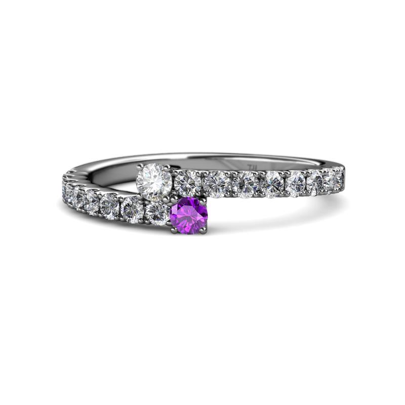 Delise 3.40mm Round Diamond and Amethyst with Side Diamonds Bypass Ring 