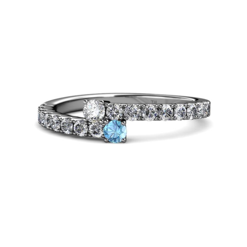 Delise 3.40mm Round Diamond and Blue Topaz with Side Diamonds Bypass Ring 