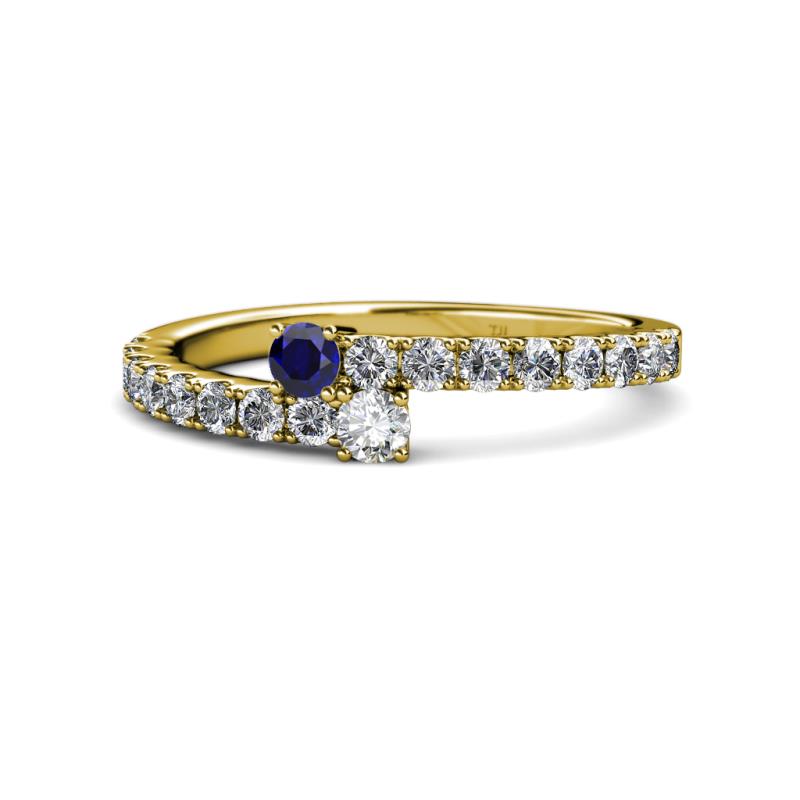 Delise 3.40mm Round Blue Sapphire and Diamond with Side Diamonds Bypass Ring 