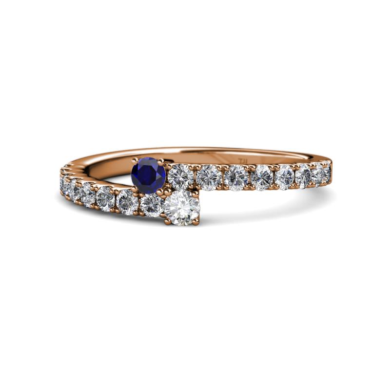 Delise 3.40mm Round Blue Sapphire and Diamond with Side Diamonds Bypass Ring 