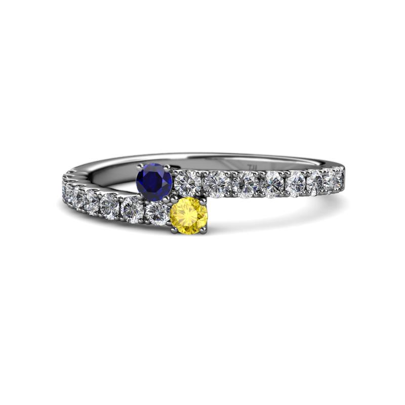 Delise 3.40mm Round Blue and Yellow Sapphire with Side Diamonds Bypass Ring 