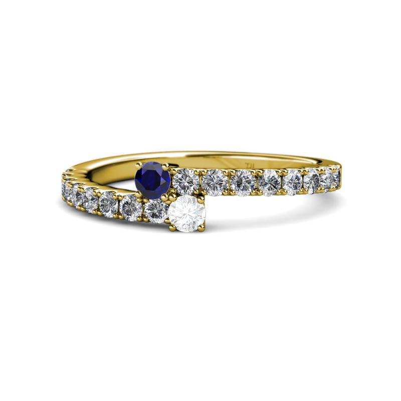Delise 3.40mm Round Blue and White Sapphire with Side Diamonds Bypass Ring 