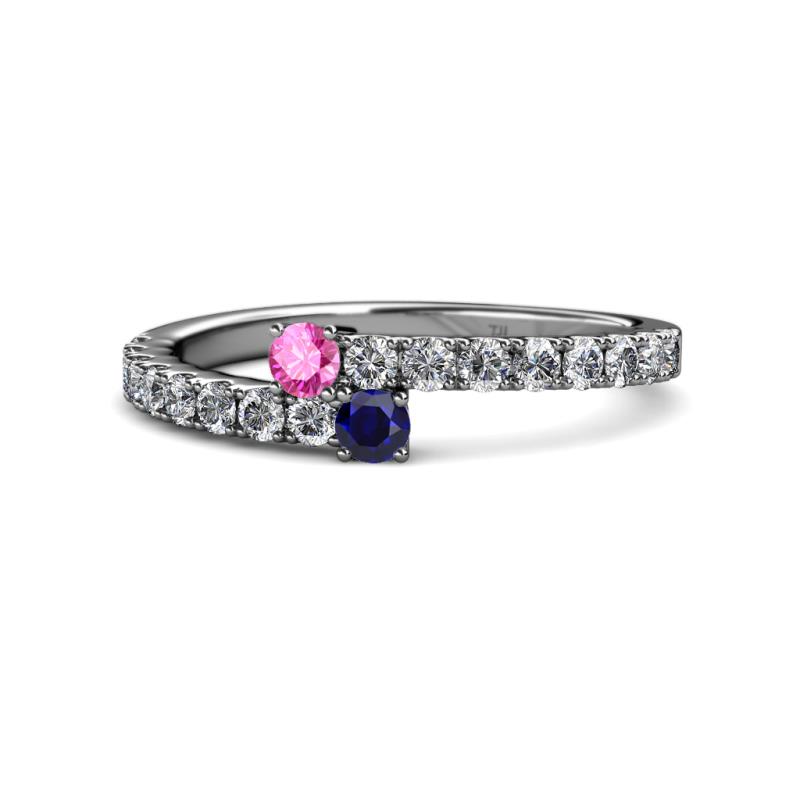 Delise 3.40mm Round Pink and Blue Sapphire with Side Diamonds Bypass Ring 