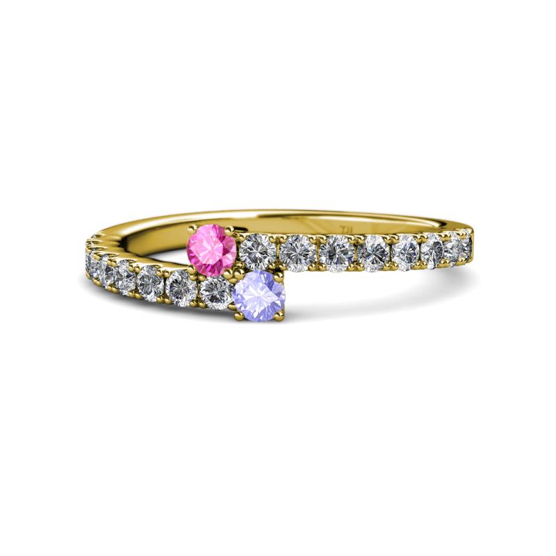 Delise 3.40mm Round Pink Sapphire and Tanzanite with Side Diamonds Bypass Ring 