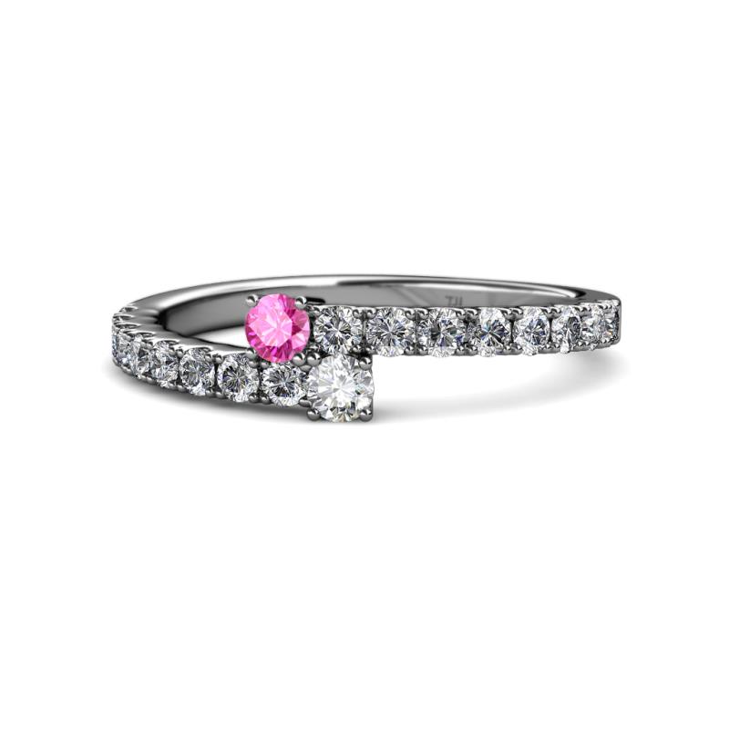 Delise 3.40mm Round Pink Sapphire and Diamond with Side Diamonds Bypass Ring 