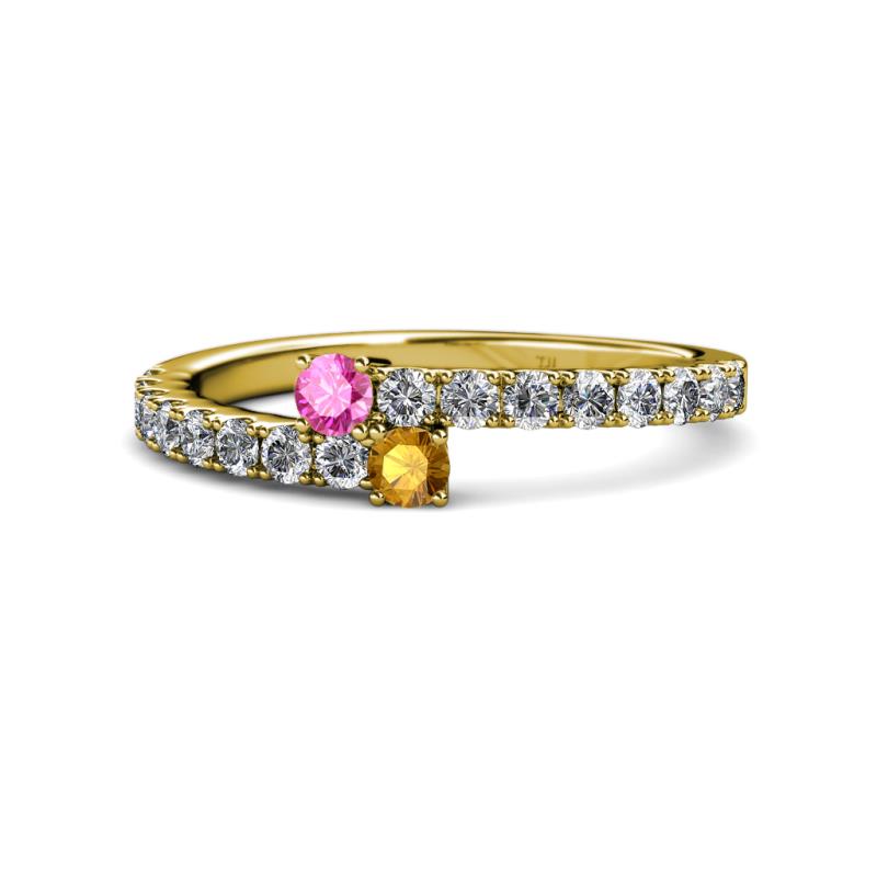 Delise 3.40mm Round Pink Sapphire and Citrine with Side Diamonds Bypass Ring 