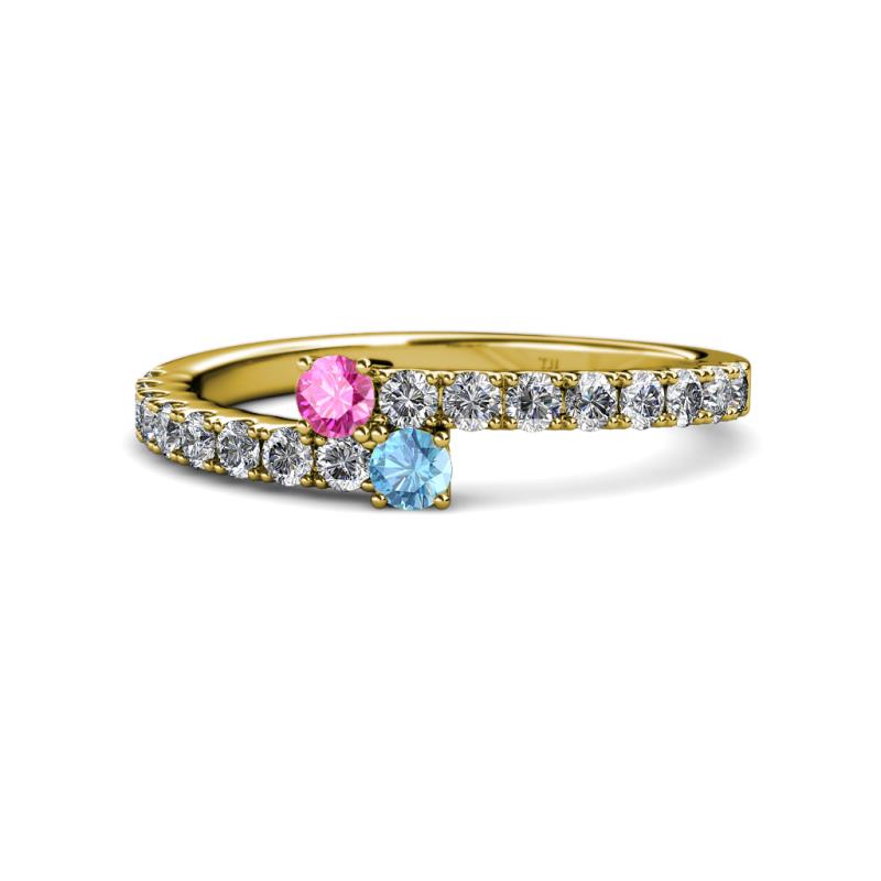 Delise 3.40mm Round Pink Sapphire and Blue Topaz with Side Diamonds Bypass Ring 