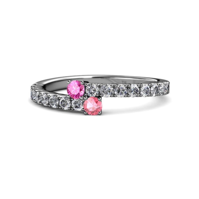 Delise 3.40mm Round Pink Sapphire and Pink Tourmaline with Side Diamonds Bypass Ring 