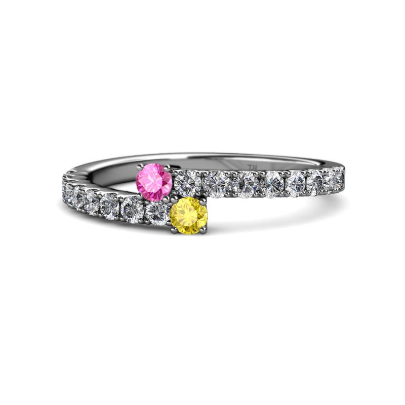 Delise 3.40mm Round Pink and Yellow Sapphire with Side Diamonds Bypass Ring 