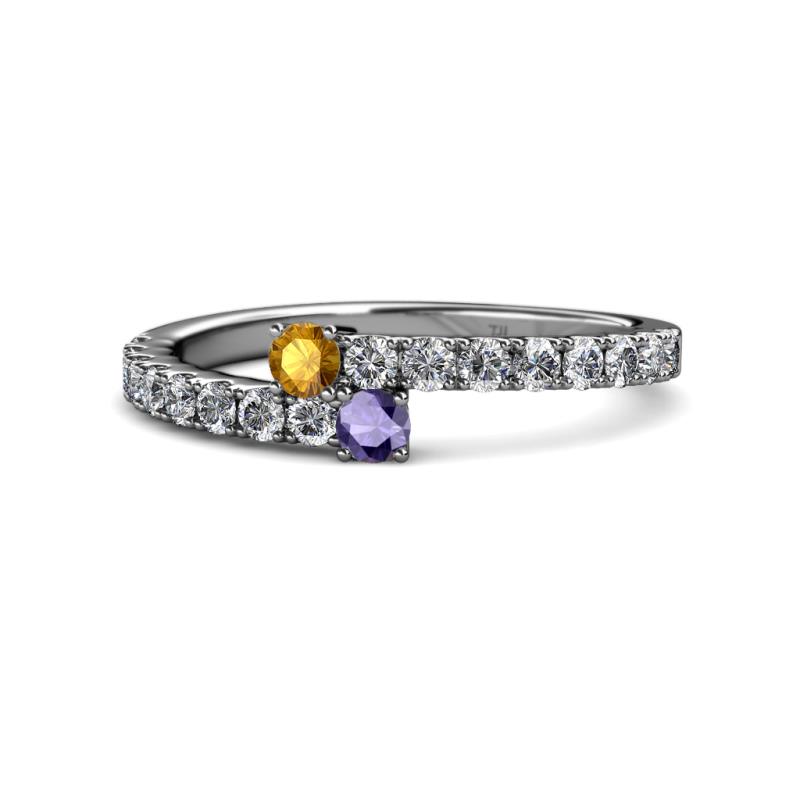 Delise 3.40mm Round Citrine and Iolite with Side Diamonds Bypass Ring 