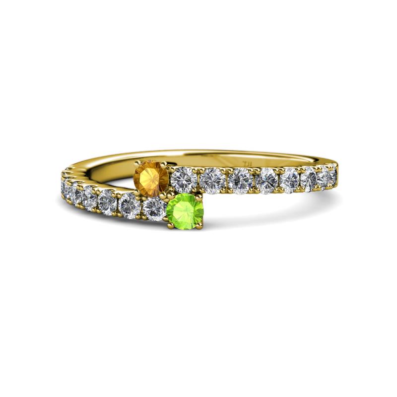 Delise 3.40mm Round Citrine and Peridot with Side Diamonds Bypass Ring 