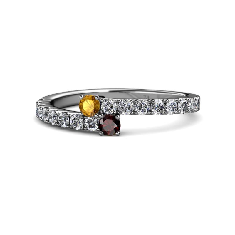 Delise 3.40mm Round Citrine and Red Garnet with Side Diamonds Bypass Ring 