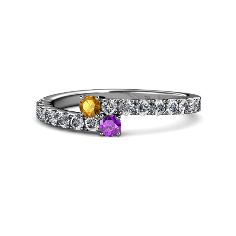 Delise 3.40mm Round Citrine and Amethyst with Side Diamonds Bypass Ring 