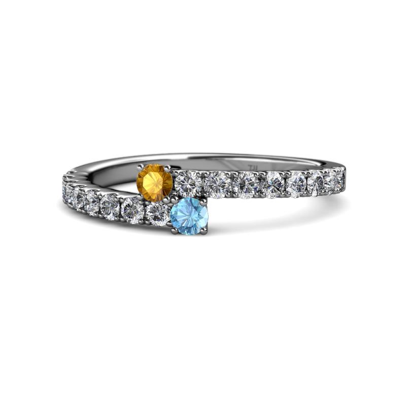 Delise 3.40mm Round Citrine and Blue Topaz with Side Diamonds Bypass Ring 