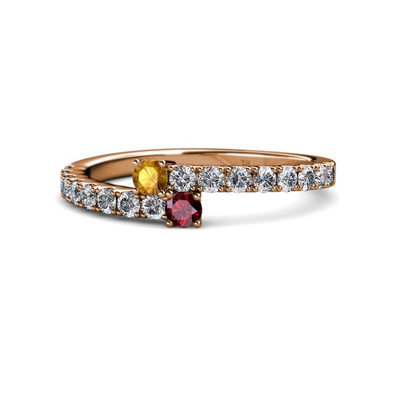 Delise 3.40mm Round Citrine and Ruby with Side Diamonds Bypass Ring 