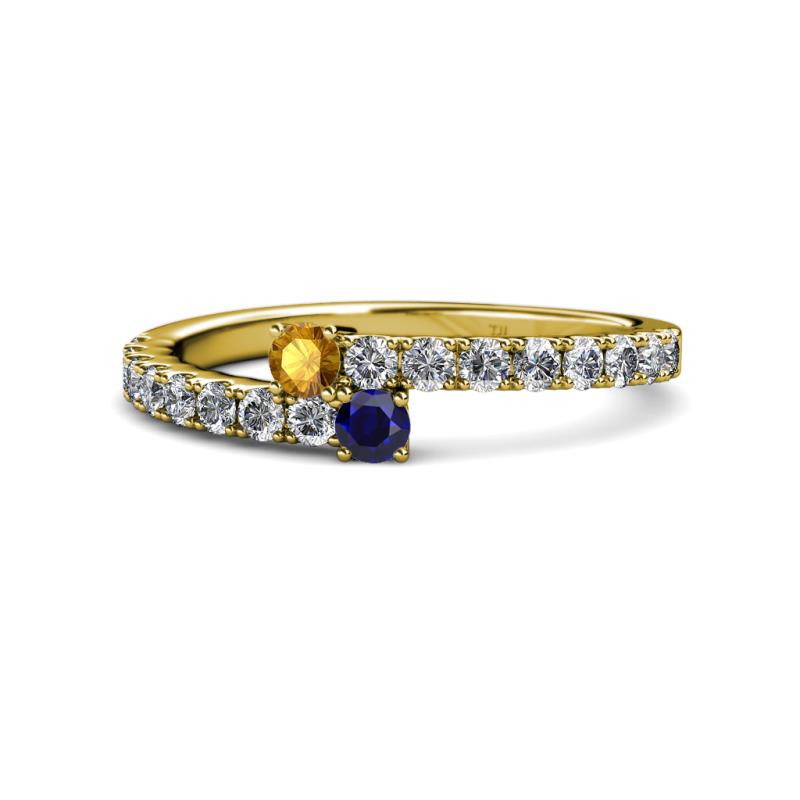 Delise 3.40mm Round Citrine and Blue Sapphire with Side Diamonds Bypass Ring 