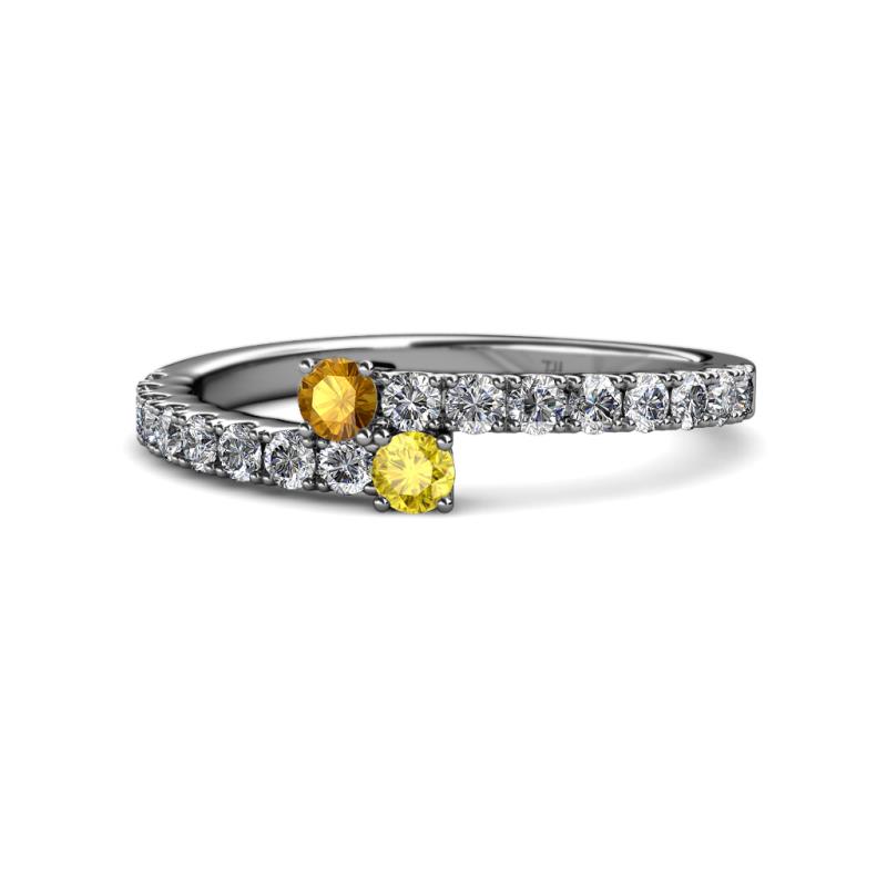 Delise 3.40mm Round Citrine and Yellow Sapphire with Side Diamonds Bypass Ring 