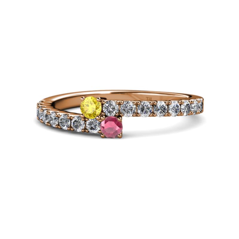 Delise 3.40mm Round Yellow Sapphire and Rhodolite Garnet with Side Diamonds Bypass Ring 