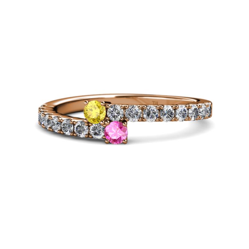 Delise 3.40mm Round Yellow and Pink Sapphire with Side Diamonds Bypass Ring 