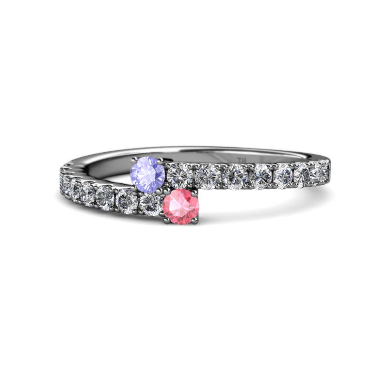 Delise 3.40mm Round Tanzanite and Pink Tourmaline with Side Diamonds Bypass Ring 