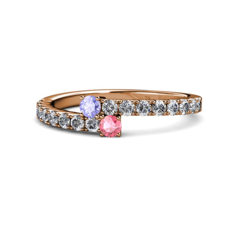 Delise 3.40mm Round Tanzanite and Pink Tourmaline with Side Diamonds Bypass Ring 