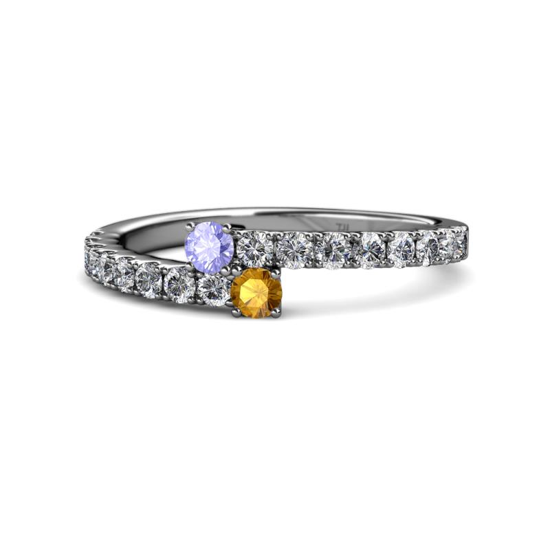 Delise 3.40mm Round Tanzanite and Citrine with Side Diamonds Bypass Ring 