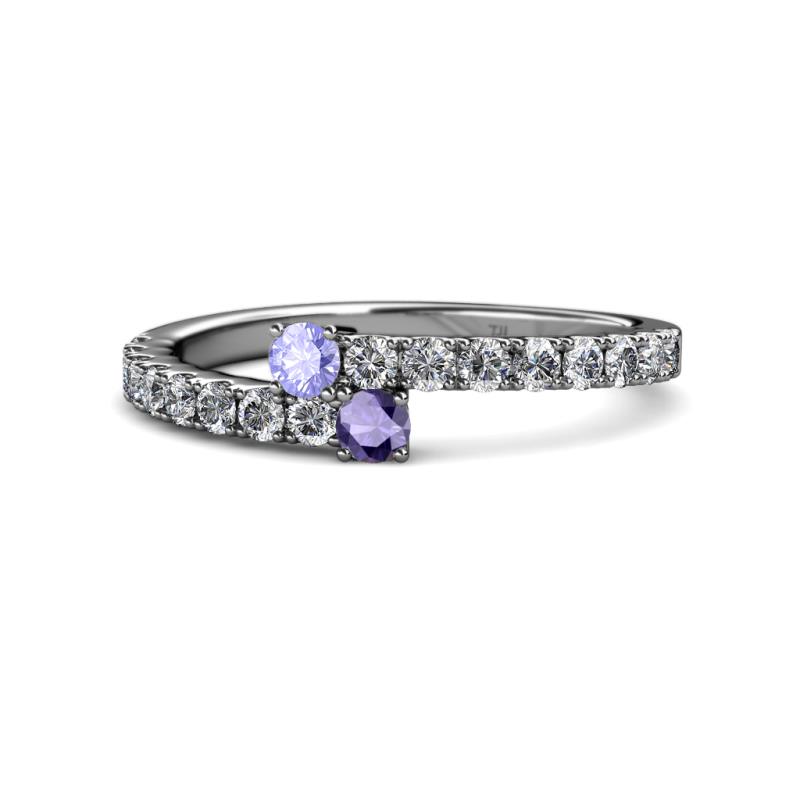 Delise 3.40mm Round Tanzanite and Iolite with Side Diamonds Bypass Ring 