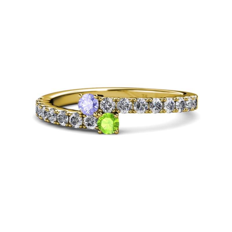 Delise 3.40mm Round Tanzanite and Peridot with Side Diamonds Bypass Ring 