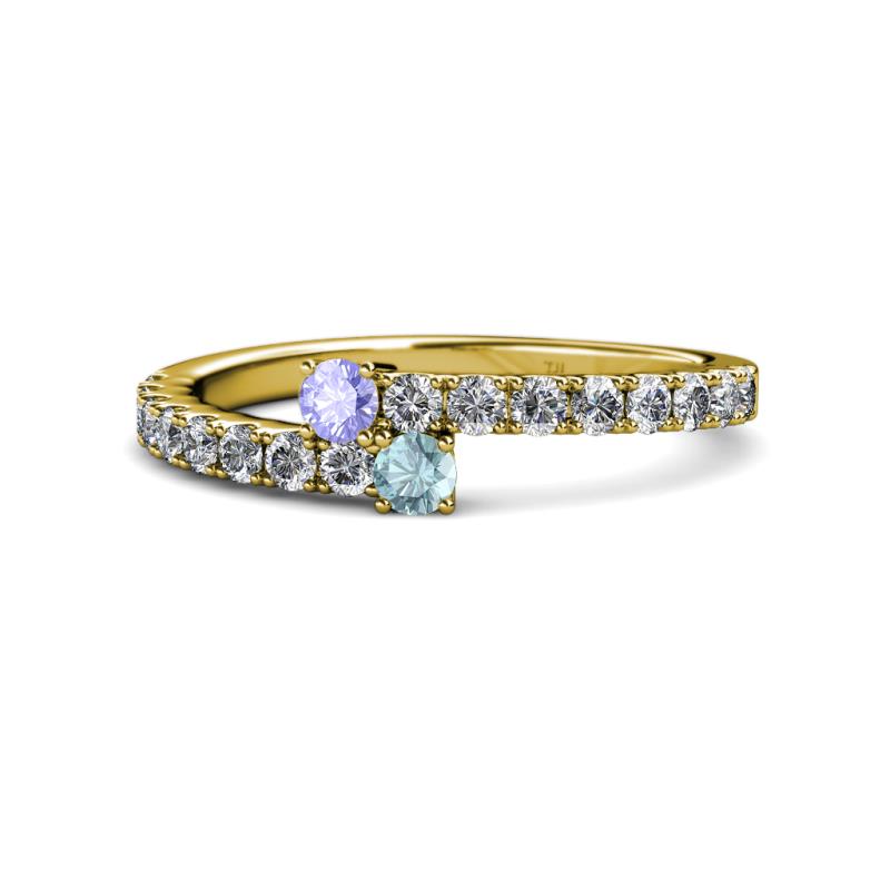 Delise 3.40mm Round Tanzanite and Aquamarine with Side Diamonds Bypass Ring 