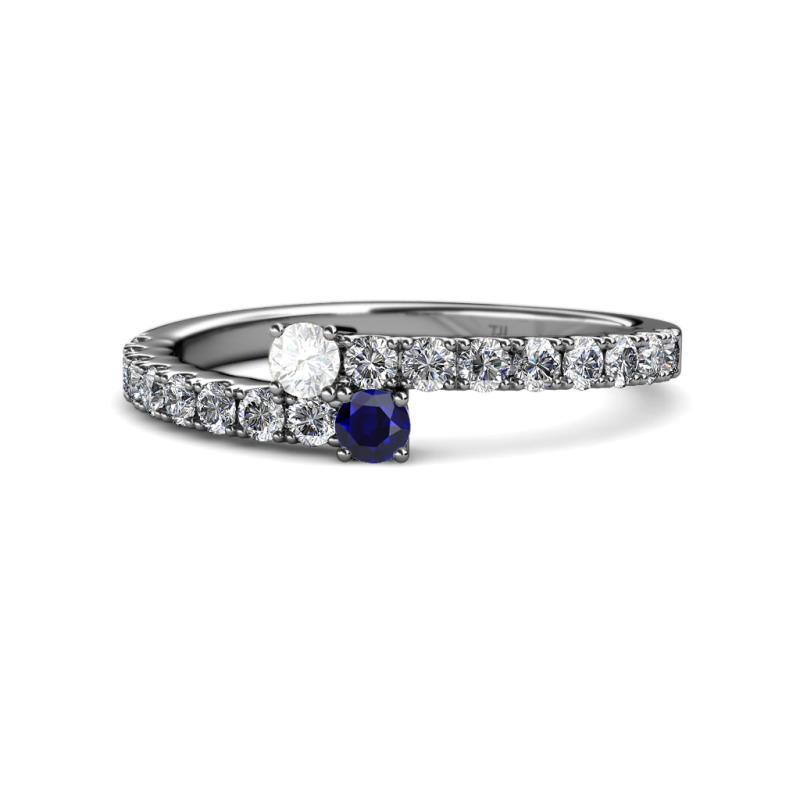 Delise 3.40mm Round White and Blue Sapphire with Side Diamonds Bypass Ring 